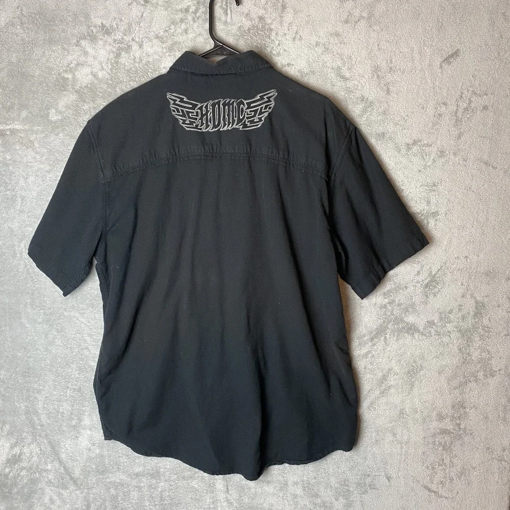 Harley-Davidson Mens L Short Sleeve Black Button-Up Shirt Cotton